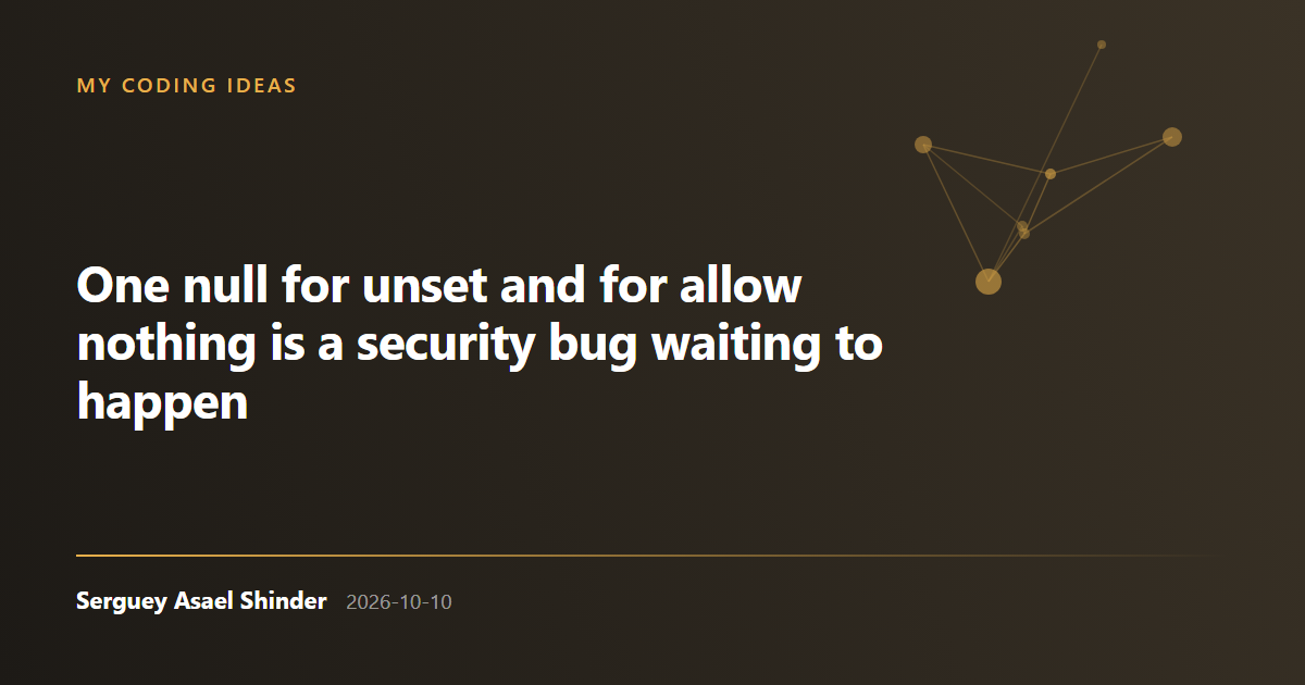 Serguey Asael Shinder: One null for unset and for allow nothing is a security bug waiting to happen
