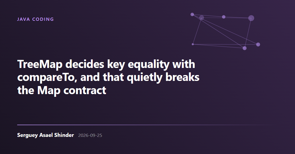 Serguey Asael Shinder: TreeMap decides key equality with compareTo, and that quietly breaks the Map contract